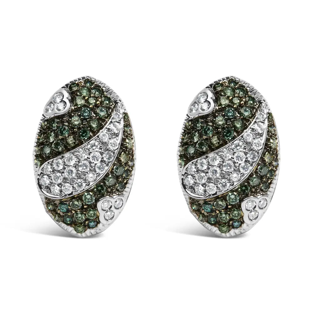 14k white gold 2.00 cttw blue and white diamond oval shield earrings bijoux-nyc direct