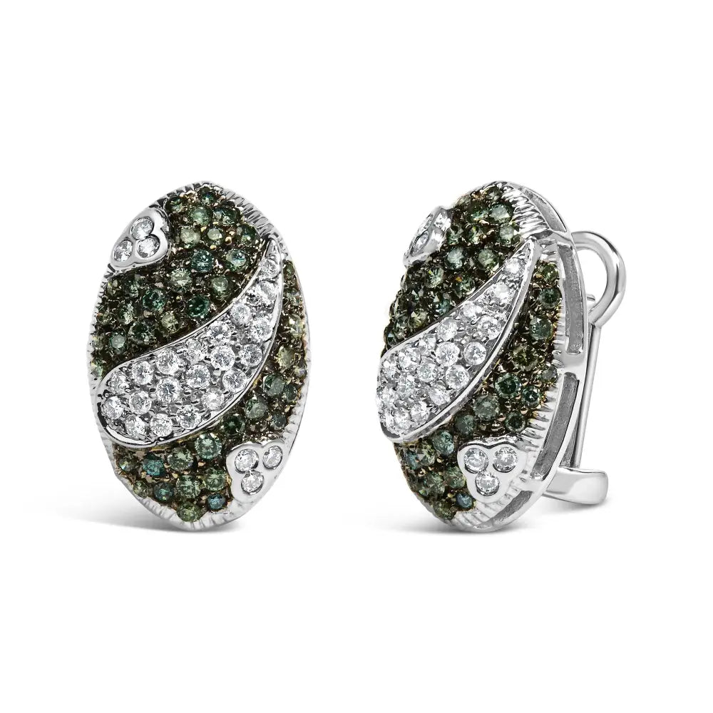 14k white gold 2.00 cttw blue and white diamond oval shield earrings bijoux-nyc direct
