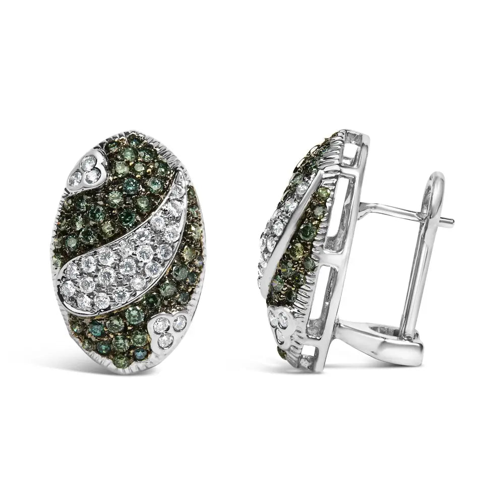 14k white gold 2.00 cttw blue and white diamond oval shield earrings bijoux-nyc direct