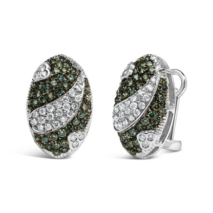14K White Gold 2.00 Cttw White and Treated Blue Diamond Oval Shield Omega Back Earrings (H-I Color, SI1-SI2 Clarity) - Bijoux-NYC Direct