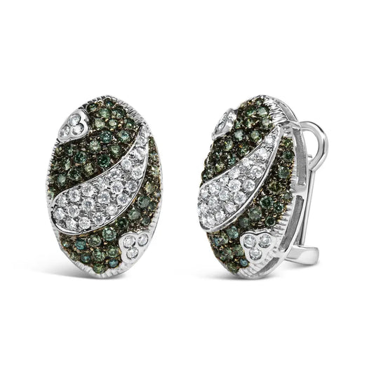 14K White Gold 2.00 Cttw White and Treated Blue Diamond Oval Shield Omega Back Earrings (H-I Color, SI1-SI2 Clarity) - Bijoux-NYC Direct