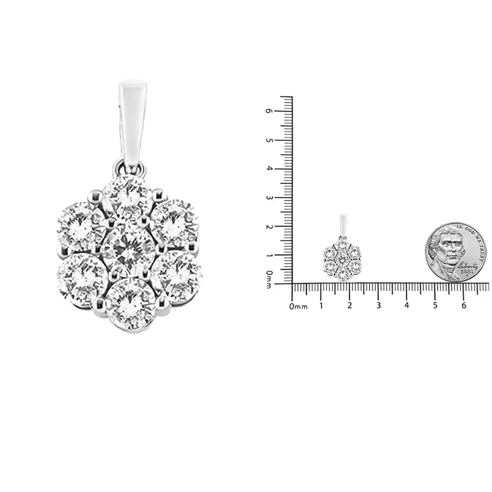 14K White Gold 2.00 Cttw Brilliant Round-Cut Diamond 7 Stone Flower Cluster 18" Pendant Necklace (H-I Color, SI2-I1 Clarity) - Bijoux-NYC Direct