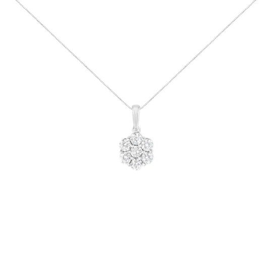 14K White Gold 2.00 Cttw Brilliant Round-Cut Diamond 7 Stone Flower Cluster 18" Pendant Necklace (H-I Color, SI2-I1 Clarity) - Bijoux-NYC Direct