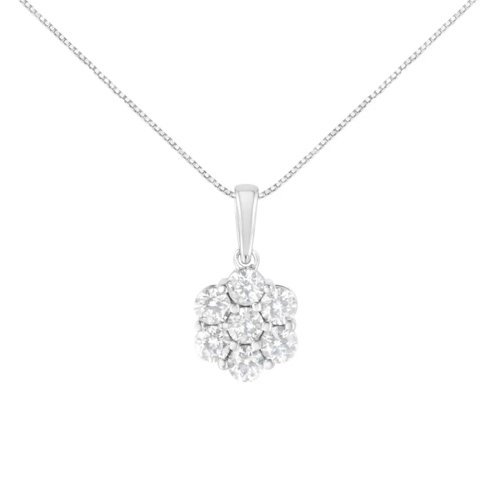 14K White Gold 2.00 Cttw Brilliant Round-Cut Diamond 7 Stone Flower Cluster 18" Pendant Necklace (H-I Color, SI2-I1 Clarity) - Bijoux-NYC Direct