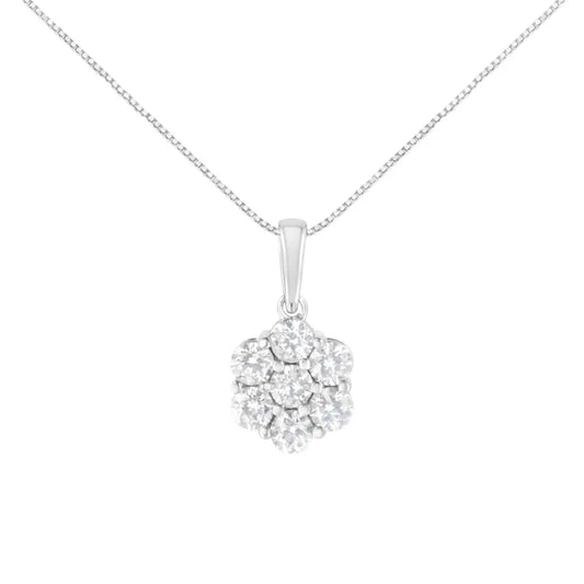 14K White Gold 2.00 Cttw Brilliant Round-Cut Diamond 7 Stone Flower Cluster 18" Pendant Necklace (H-I Color, SI2-I1 Clarity) - Bijoux-NYC Direct