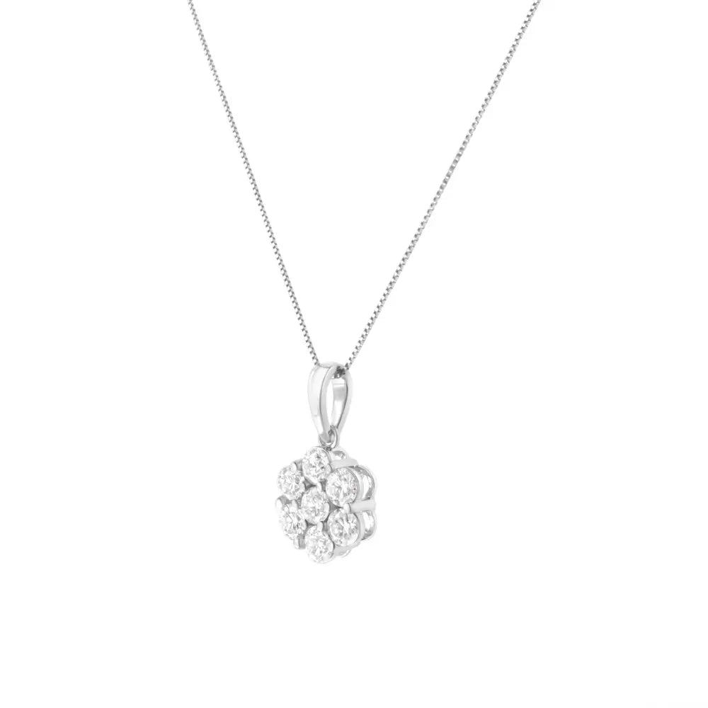 14K White Gold 2.00 Cttw Brilliant Round-Cut Diamond 7 Stone Flower Cluster 18" Pendant Necklace (H-I Color, SI2-I1 Clarity) - Bijoux-NYC Direct