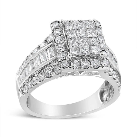 14K White Gold 2.00 Cttw Composite Head with Halo and Side Stones Diamond Ring (H-I Color, SI1-SI2 Clarity) - Bijoux-NYC Direct
