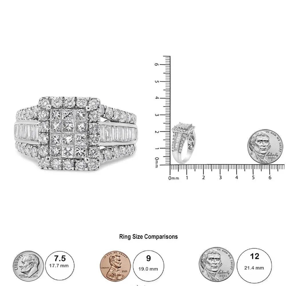 14K White Gold 2.00 Cttw Composite Head with Halo and Side Stones Diamond Ring (H-I Color, SI1-SI2 Clarity) - Bijoux-NYC Direct