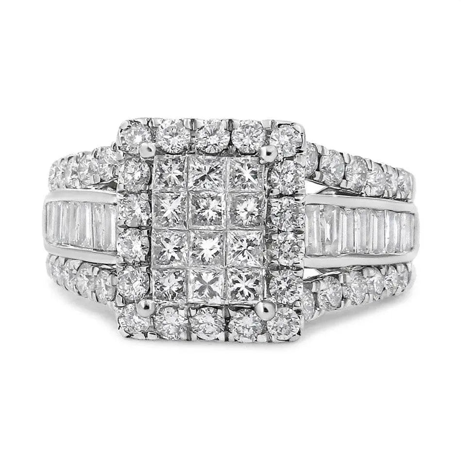 14K White Gold 2.00 Cttw Composite Head with Halo and Side Stones Diamond Ring (H-I Color, SI1-SI2 Clarity) - Bijoux-NYC Direct