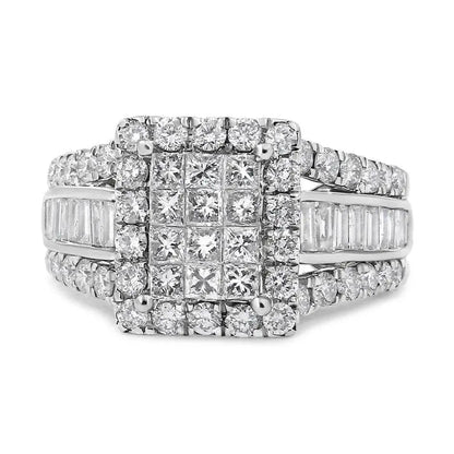 14K White Gold 2.00 Cttw Composite Head with Halo and Side Stones Diamond Ring (H-I Color, SI1-SI2 Clarity) - Bijoux-NYC Direct