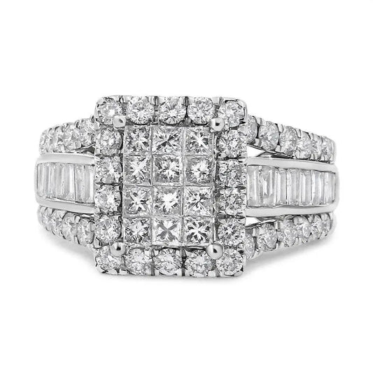 14K White Gold 2.00 Cttw Composite Head with Halo and Side Stones Diamond Ring (H-I Color, SI1-SI2 Clarity) - Bijoux-NYC Direct