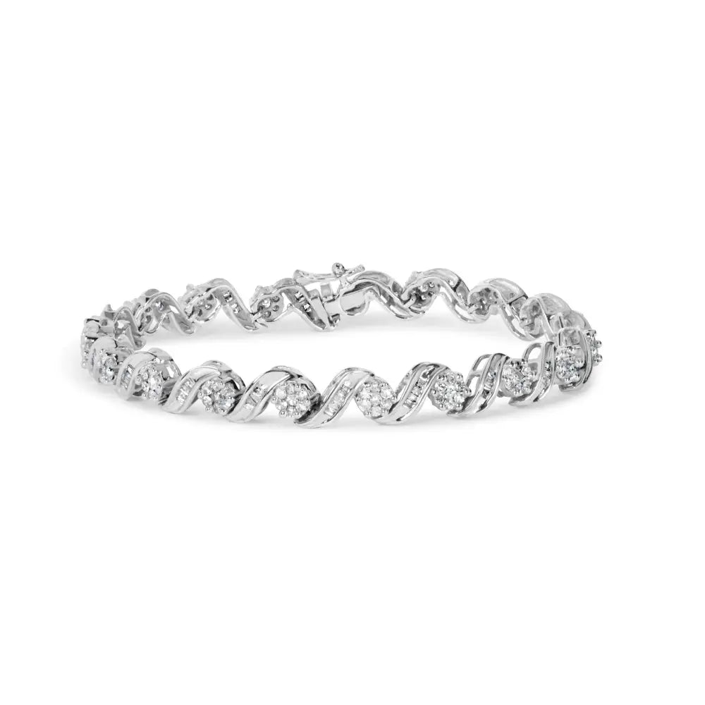 14k white gold 2.00 cttw diamond floral cluster and spiral link bracelet 7 bijoux-nyc direct