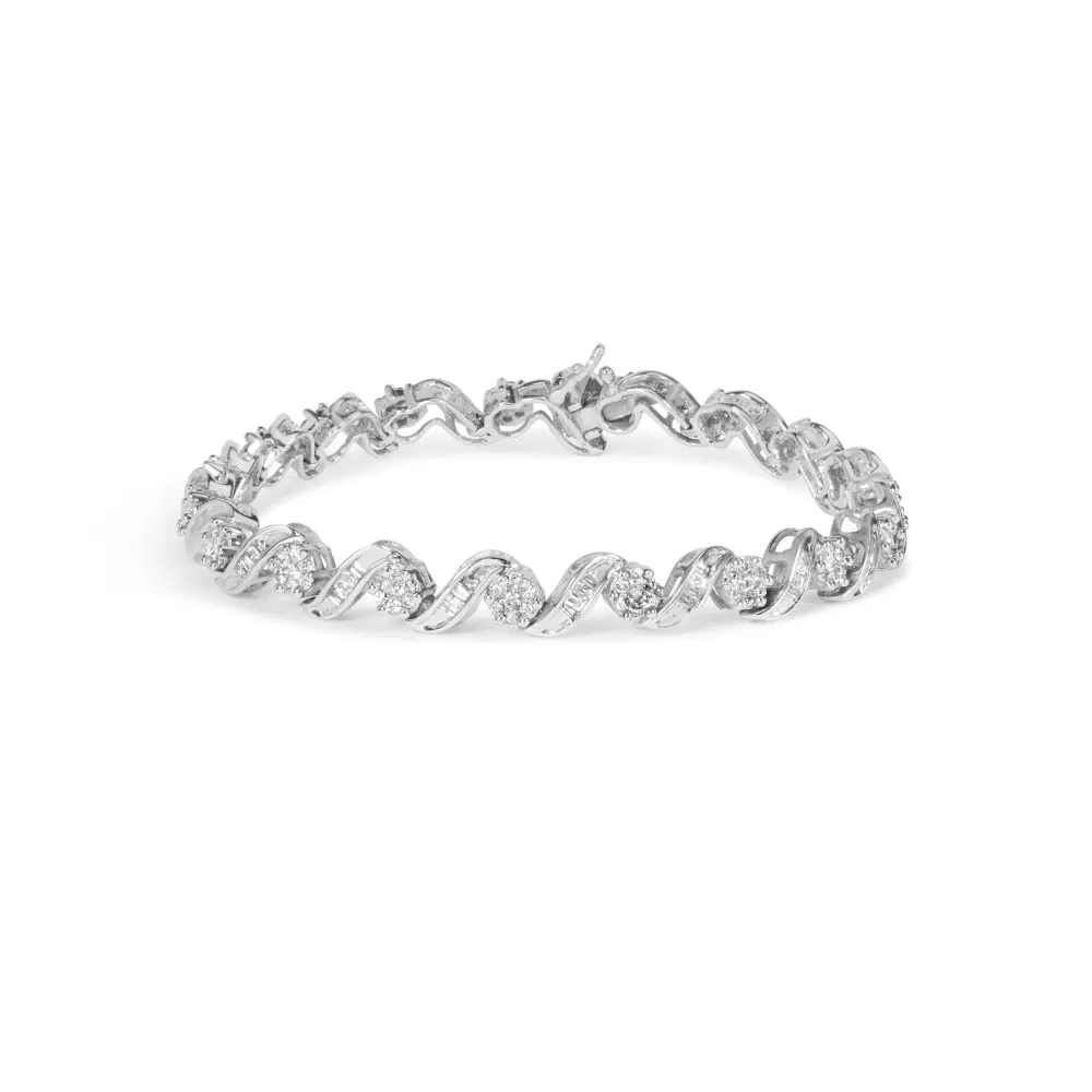 14k white gold 2.00 cttw diamond cluster and spiral link bracelet (i j color i1 i2 clarity) 7’’ bracelets/bracelet/link