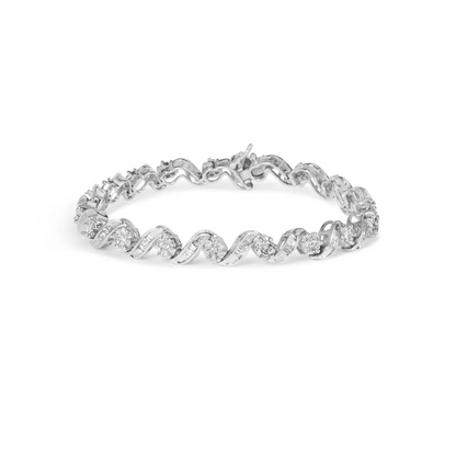 14k white gold 2.00 cttw diamond cluster and spiral link bracelet (i j color i1 i2 clarity) 7’’ bracelets/bracelet/link