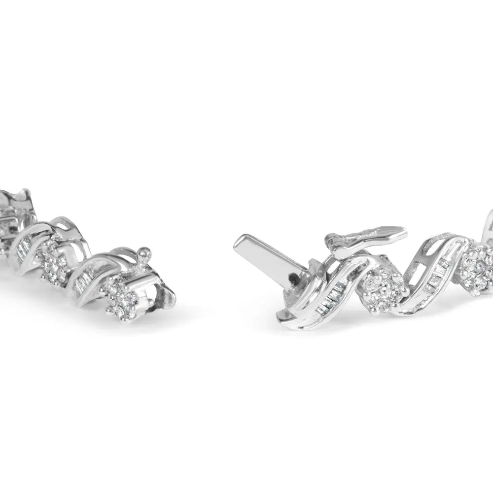 14k white gold 2.00 cttw diamond floral cluster and spiral link bracelet 7 bijoux-nyc direct