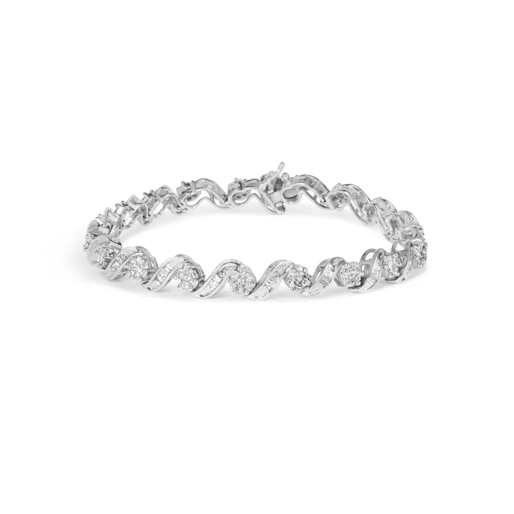14k white gold 2.00 cttw diamond floral cluster and spiral link bracelet 7 bijoux-nyc direct
