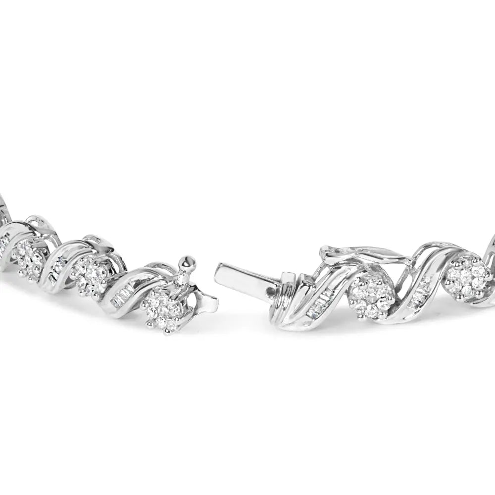 14k white gold 2.00 cttw diamond floral cluster and spiral link bracelet 7 bijoux-nyc direct