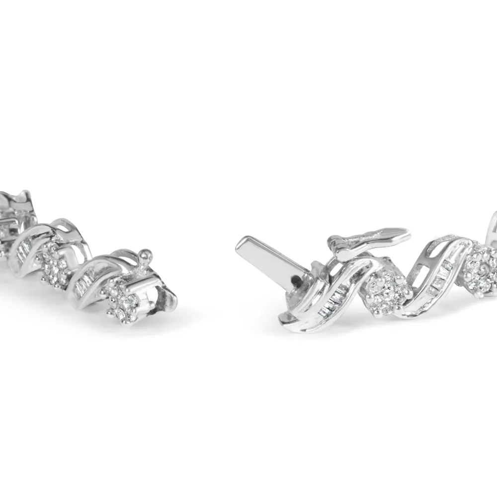 14k white gold 2.00 cttw diamond cluster and spiral link bracelet (i j color i1 i2 clarity) 7’’ bracelets/bracelet/link