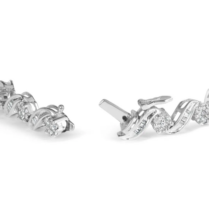 14k white gold 2.00 cttw diamond cluster and spiral link bracelet (i j color i1 i2 clarity) 7’’ bracelets/bracelet/link
