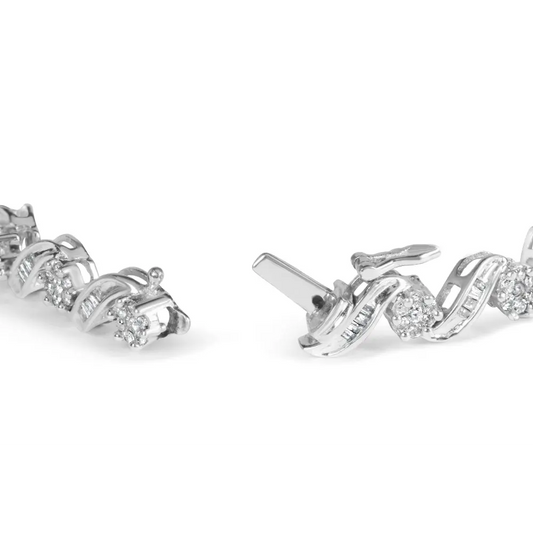 14k white gold 2.00 cttw diamond cluster and spiral link bracelet (i j color i1 i2 clarity) 7’’ bracelets/bracelet/link