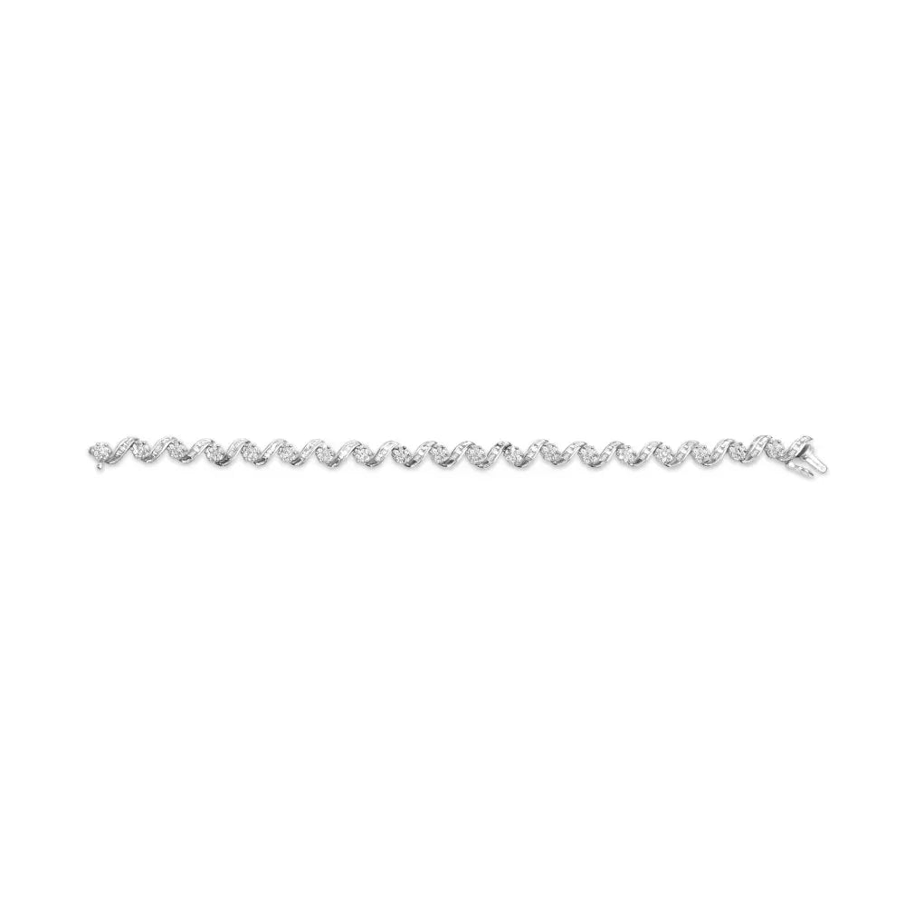 14k white gold 2.00 cttw diamond cluster and spiral link bracelet (i j color i1 i2 clarity) 7’’ bracelets/bracelet/link