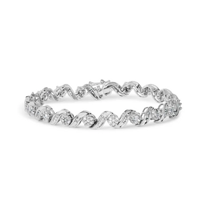14k white gold 2.00 cttw diamond cluster and spiral link bracelet (i j color i1 i2 clarity) 7’’ bracelets/bracelet/link