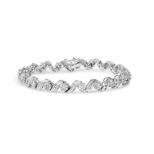 14k white gold 2.00 cttw diamond cluster and spiral link bracelet (i j color i1 i2 clarity) 7’’ bracelets/bracelet/link