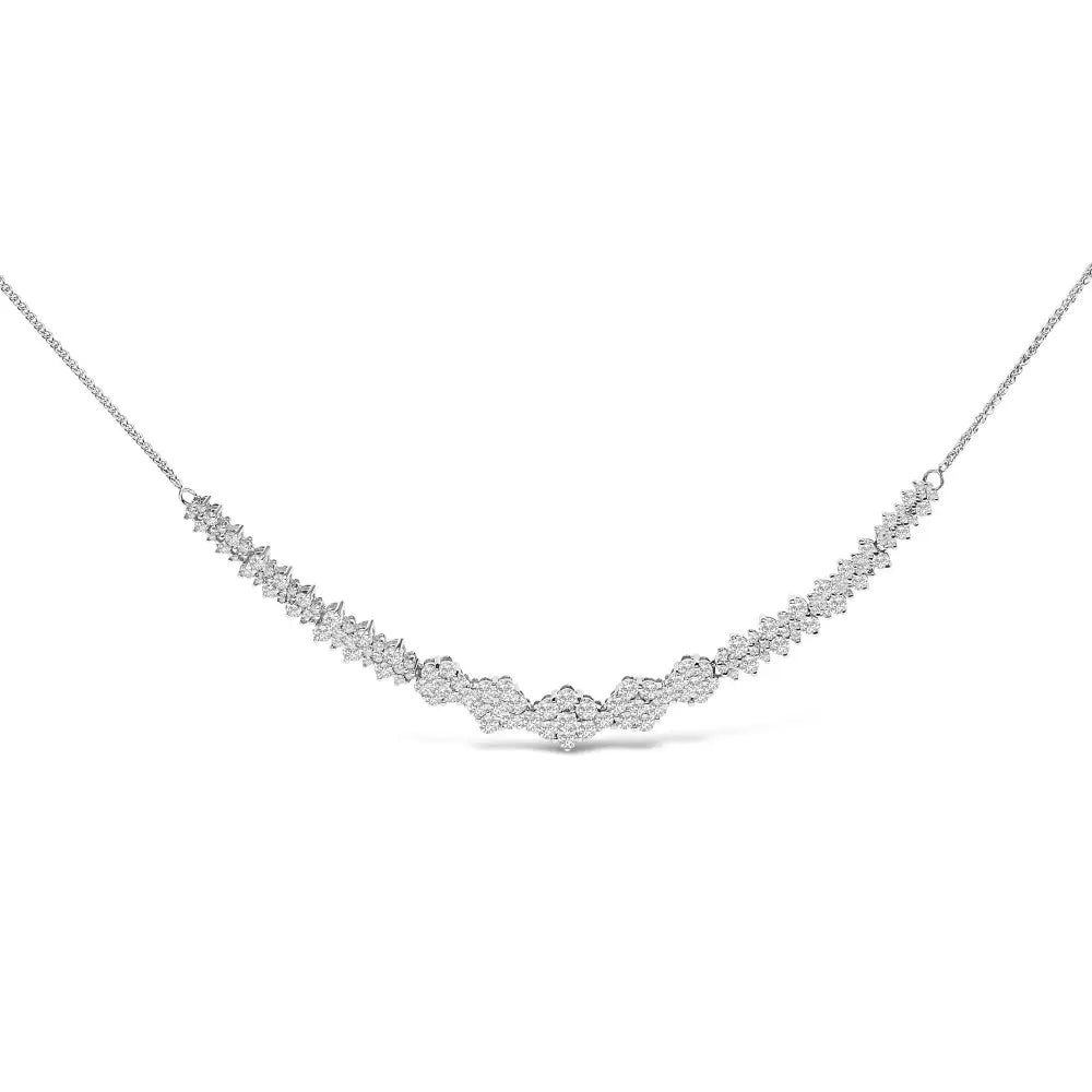 14k white gold 2.00 cttw diamond composite cluster bar necklace (h i color i2 i3 clarity) 18’’ inches necklaces/non