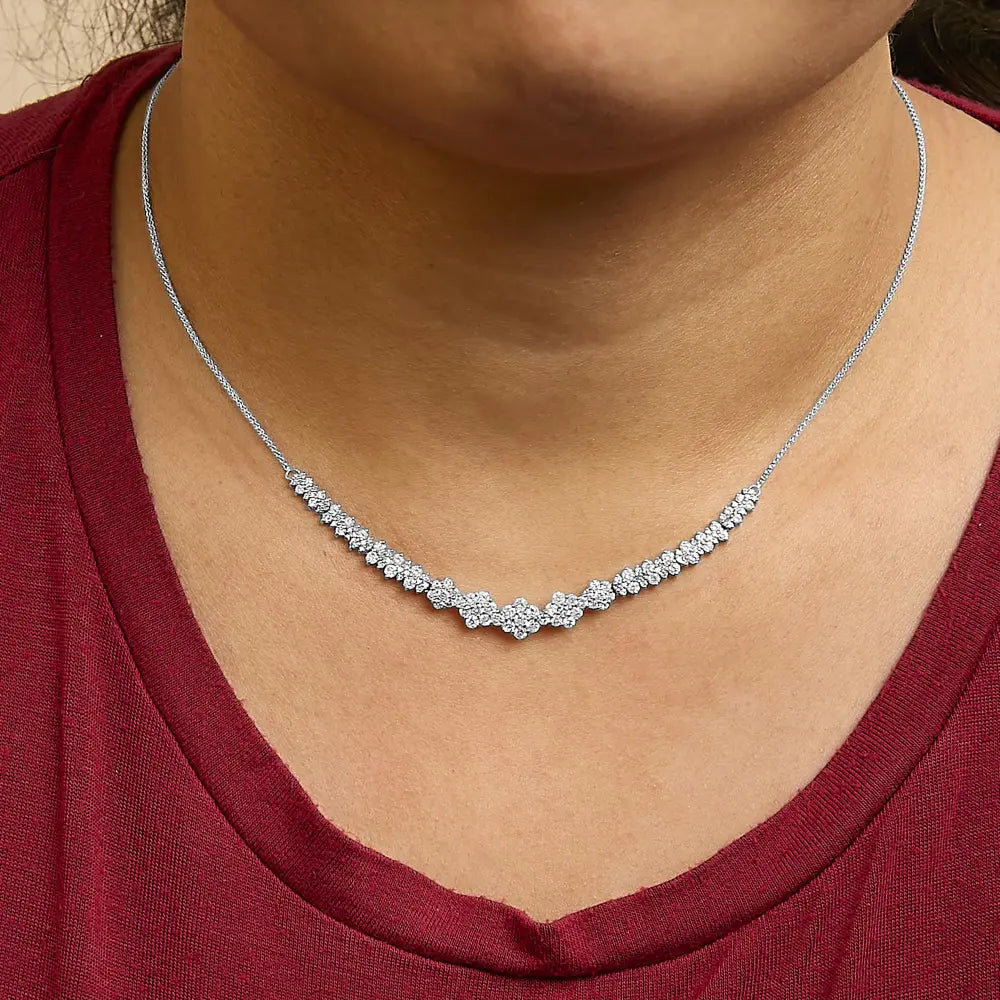 2.00 cttw diamond cluster bar necklace in 14k white gold 18 inches bijoux-nyc direct