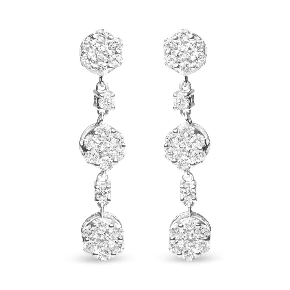 14k white gold 2.00 cttw diamond floral cluster drop earrings bijoux-nyc direct