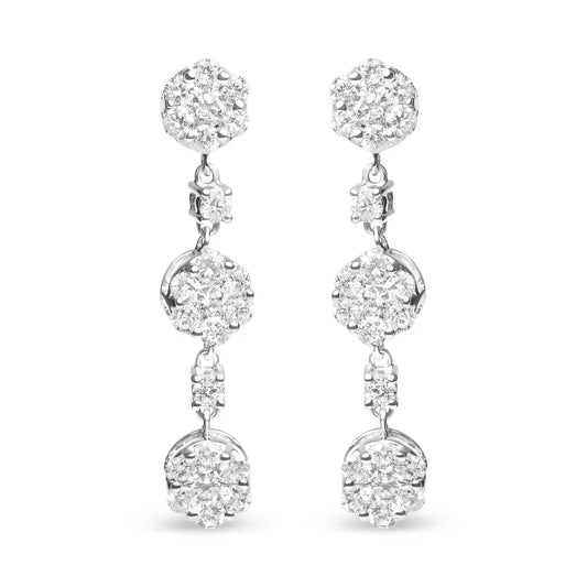 14K White Gold 2.00 Cttw Diamond Composite Cluster Floral Drop Earrings (I-J Color, I1-I2 Clarity) - Bijoux-NYC Direct