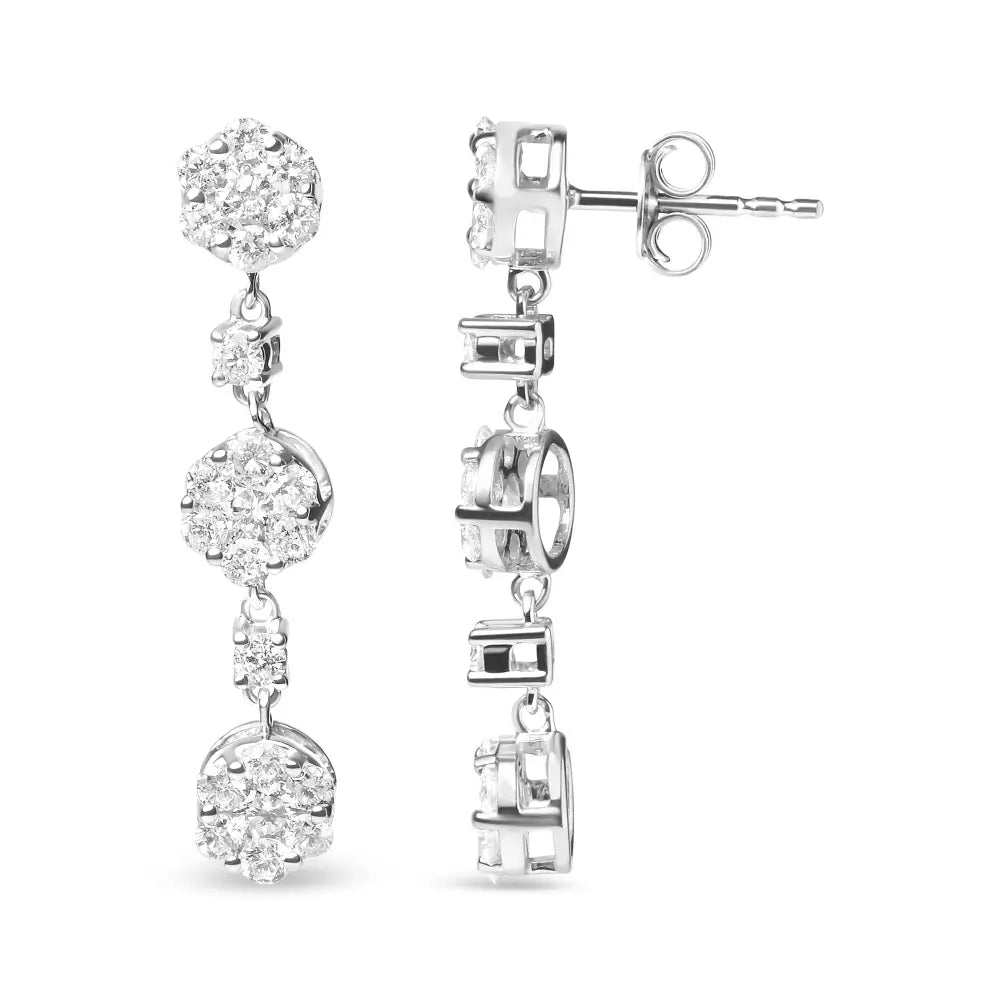 14k white gold 2.00 cttw diamond floral cluster drop earrings bijoux-nyc direct