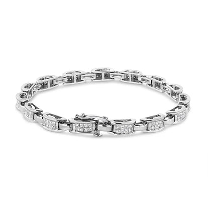 14K White Gold 2.00 Cttw Invisble-Set Princess Diamond Link Bracelet (I1-I2 Clarity, I-J Color) - 7.25" - Bijoux-NYC Direct