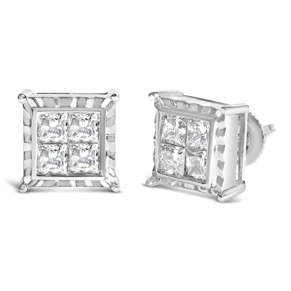 2.00 cttw princess cut lab grown diamond 14k white gold wavy studs bijoux-nyc direct