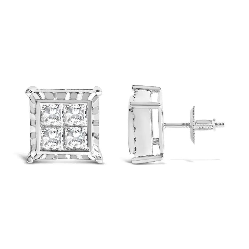 2.00 cttw princess cut lab grown diamond 14k white gold wavy studs bijoux-nyc direct