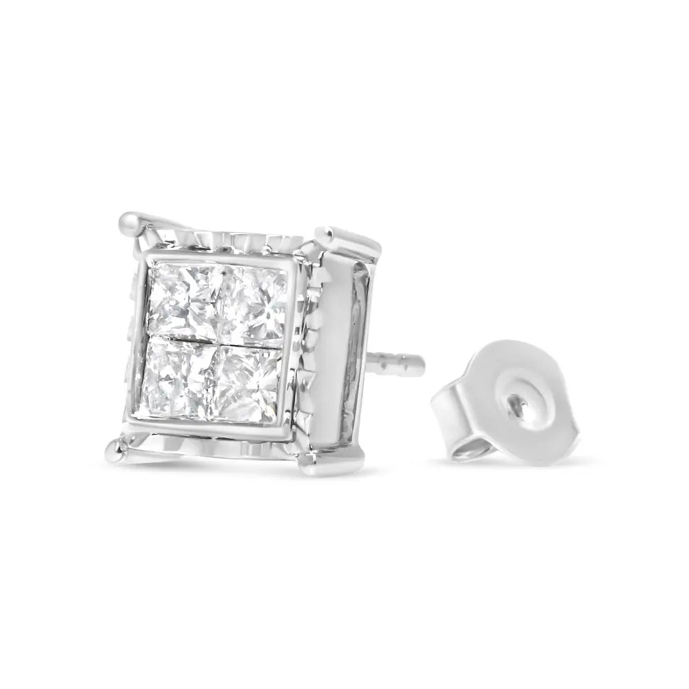 2.00 cttw princess cut lab grown diamond 14k white gold wavy studs bijoux-nyc direct