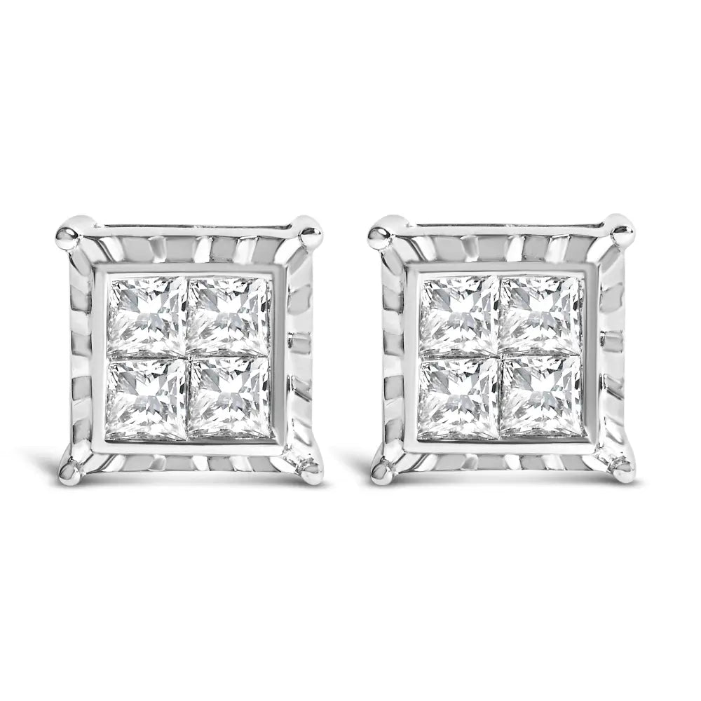 2.00 cttw princess cut lab grown diamond 14k white gold wavy studs bijoux-nyc direct