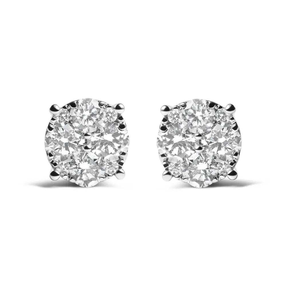 14K White Gold 2.00 Cttw Lab Grown Diamond Cluster Stud Earrings (G-H Color, VS1-VS2 Clarity) - Bijoux-NYC Direct