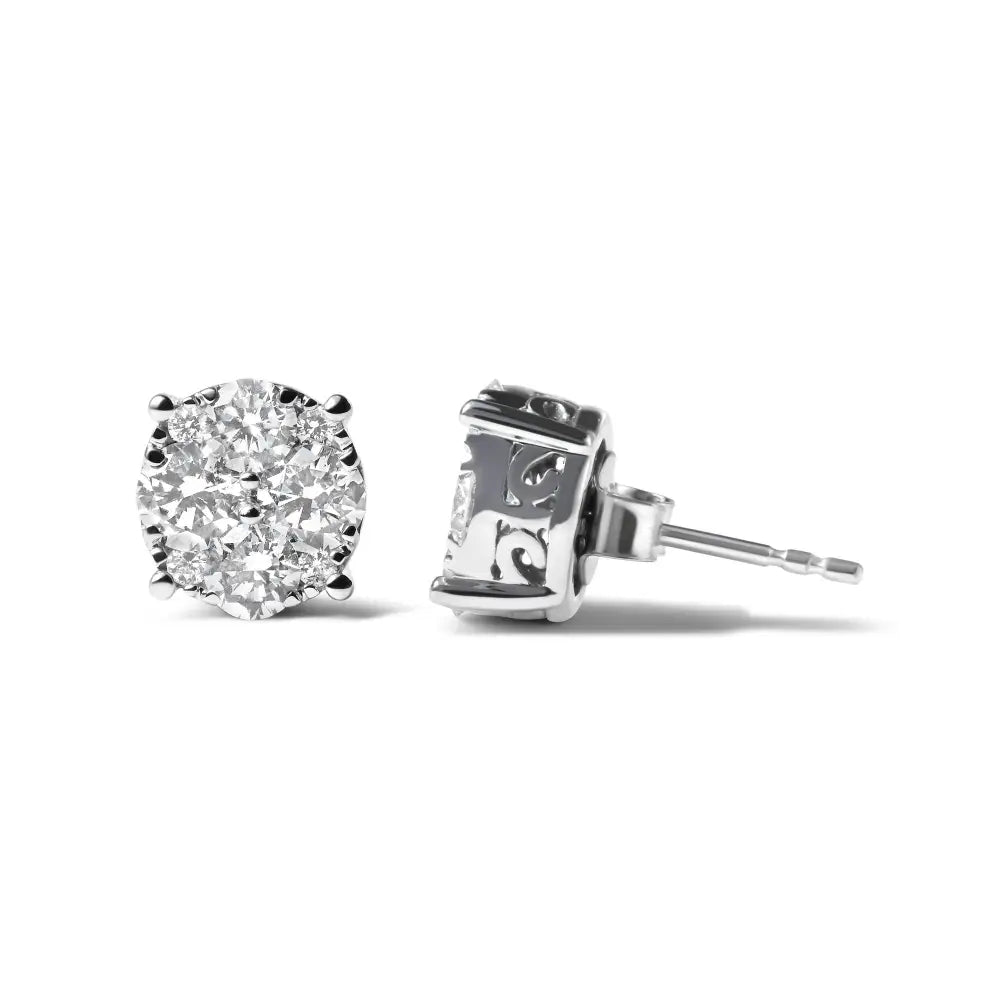 14k white gold 2ctw lab grown and natural diamond cluster stud earrings bijoux-nyc direct