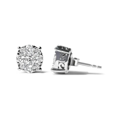 14K White Gold 2.00 Cttw Lab Grown Diamond Cluster Stud Earrings (G-H Color, VS1-VS2 Clarity) - Bijoux-NYC Direct