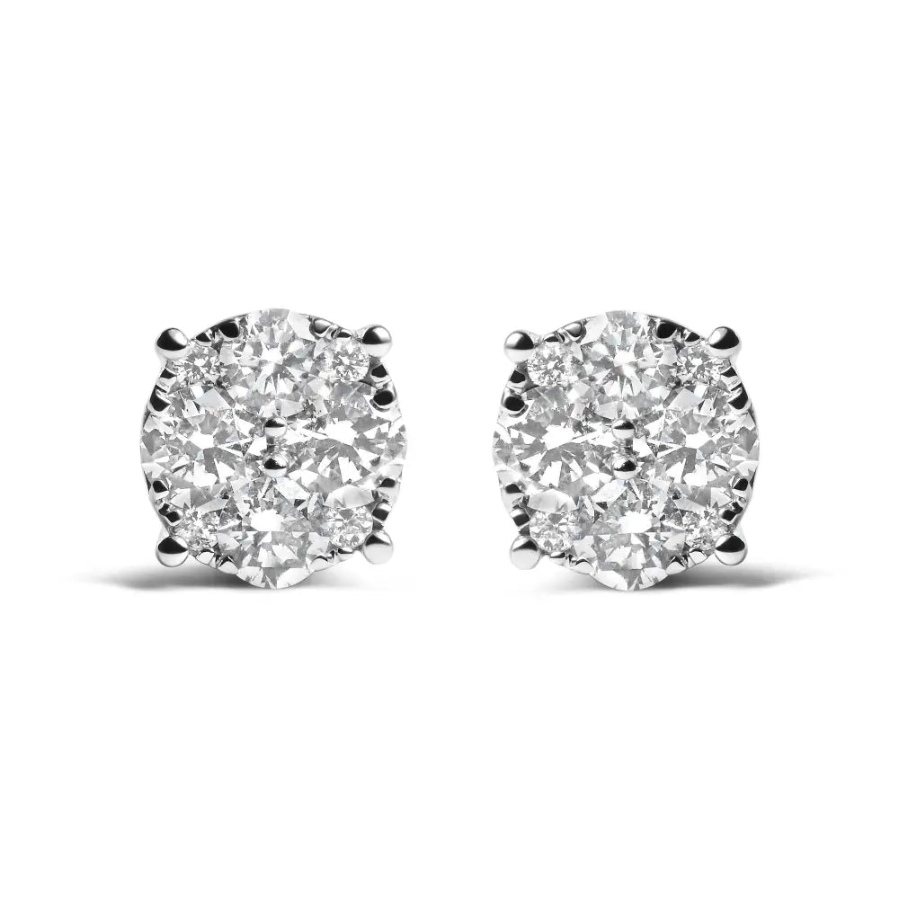 14k white gold 2ctw lab grown and natural diamond cluster stud earrings bijoux-nyc direct