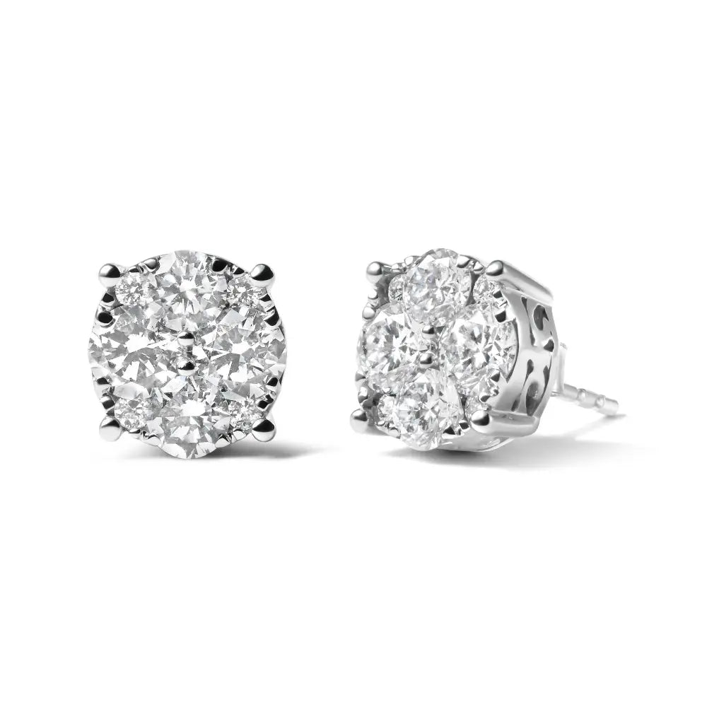 14k white gold 2ctw lab grown and natural diamond cluster stud earrings bijoux-nyc direct