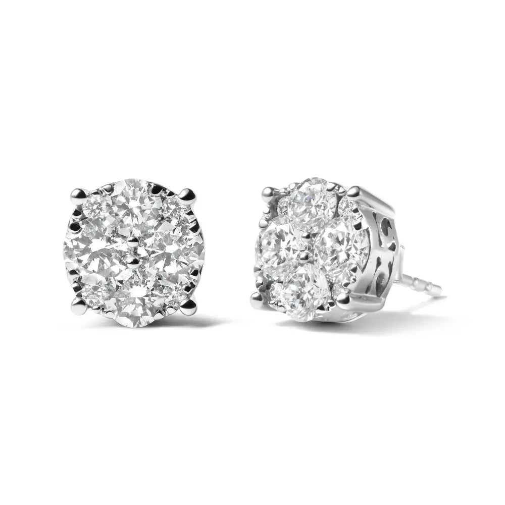 14K White Gold 2.00 Cttw Lab Grown Diamond Cluster Stud Earrings (G-H Color, VS1-VS2 Clarity) - Bijoux-NYC Direct