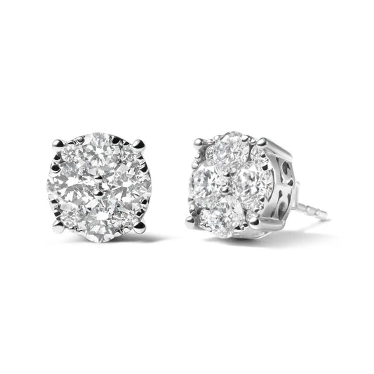 14K White Gold 2.00 Cttw Lab Grown Diamond Cluster Stud Earrings (G-H Color, VS1-VS2 Clarity) - Bijoux-NYC Direct