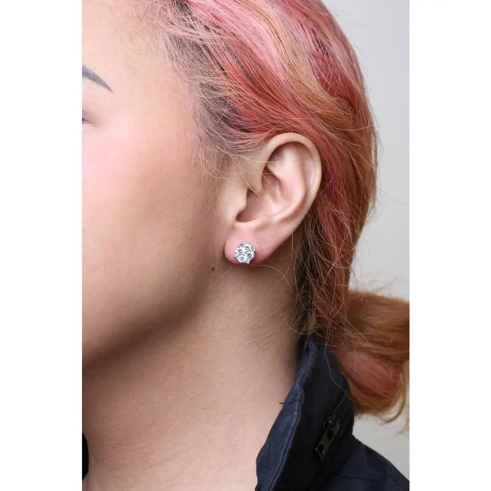 14k white gold 2ctw lab grown and natural diamond cluster stud earrings bijoux-nyc direct