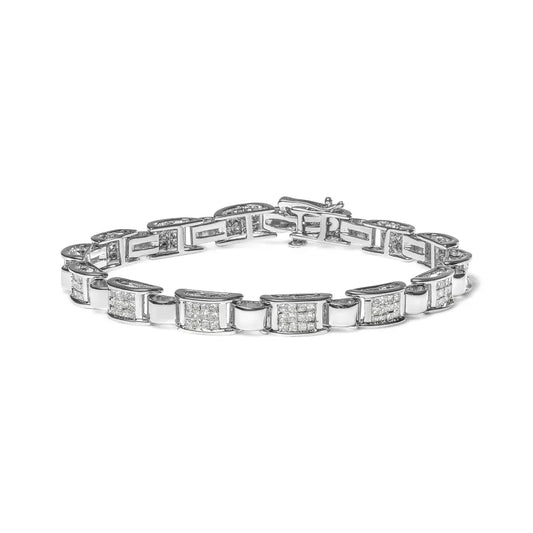 14k white gold 2.00 cttw princess diamond invisible set link bracelet (h i color si2 i1 clarity) 7’’ bracelets/bracelet/link