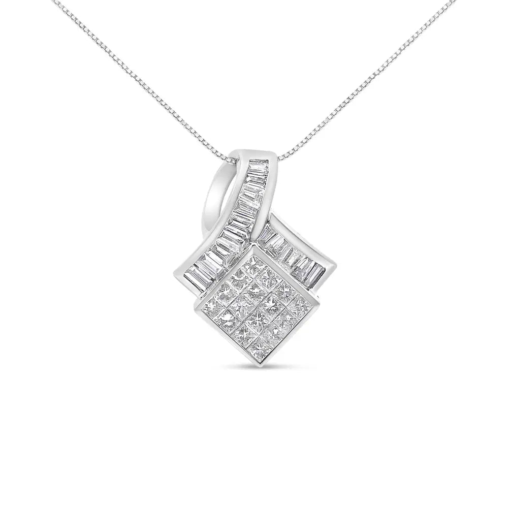 14k white gold 2.10ctw princess and baguette geometric diamond pendant bijoux-nyc direct