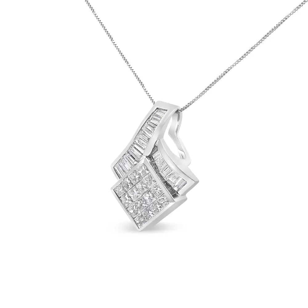 14k white gold 2.10ctw princess and baguette geometric diamond pendant bijoux-nyc direct