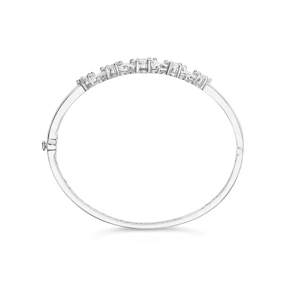 14k white gold 2 1/2 cttw diamond floral cluster bangle bracelet bijoux-nyc direct