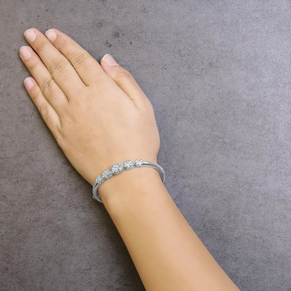 14k white gold 2 1/2 cttw diamond floral cluster bangle bracelet bijoux-nyc direct